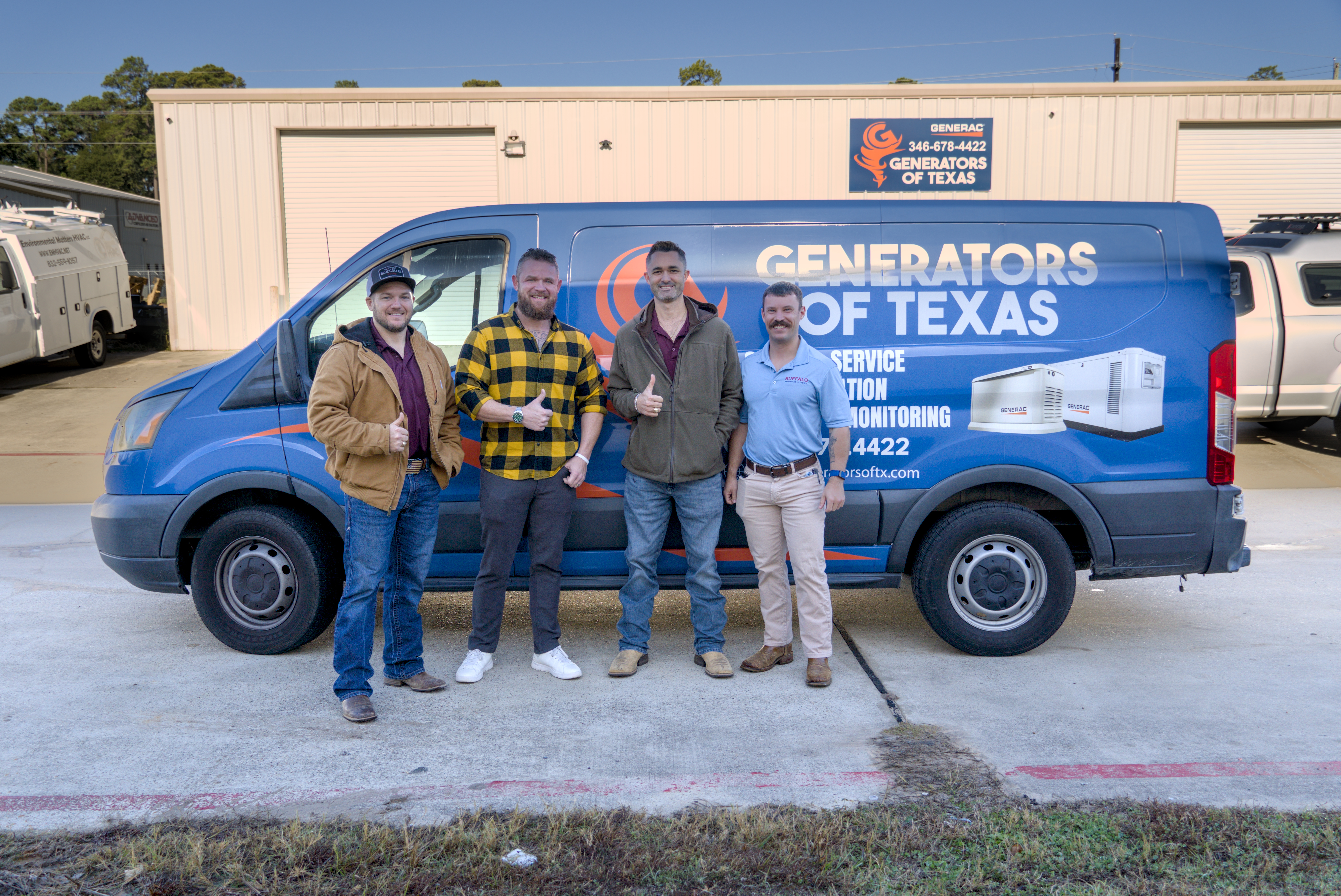 Buffalo Power Solutions and Generators of Texas teams outside a branded service van